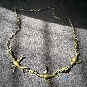 Vintage inspired sparrow bronze necklace
